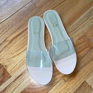 Ego Shoes Clear Perspex Sandals Slides Light Pink Patent Leather